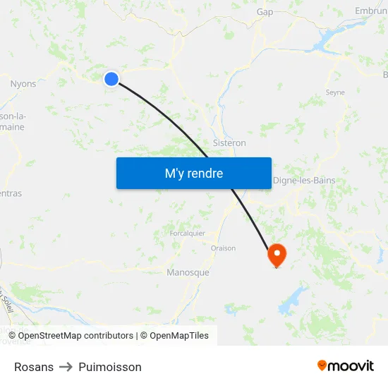 Rosans to Puimoisson map