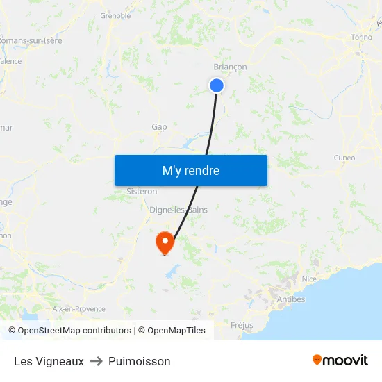 Les Vigneaux to Puimoisson map