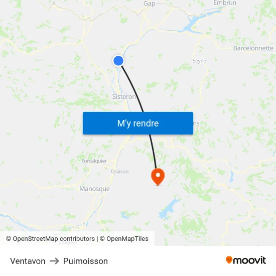 Ventavon to Puimoisson map