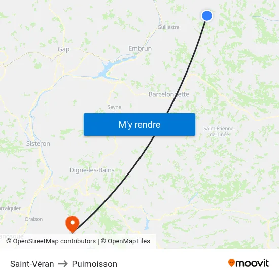 Saint-Véran to Puimoisson map