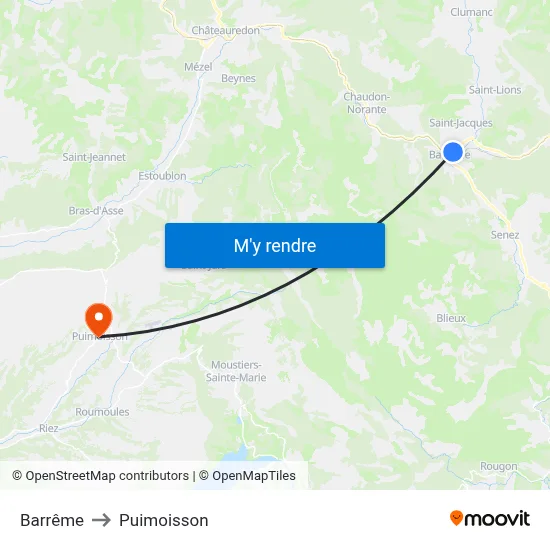 Barrême to Puimoisson map