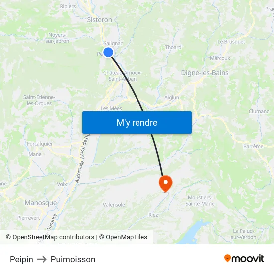 Peipin to Puimoisson map