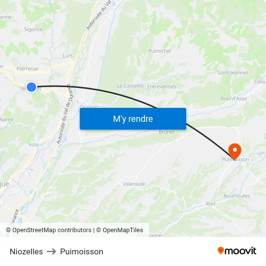 Niozelles to Puimoisson map
