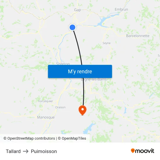 Tallard to Puimoisson map