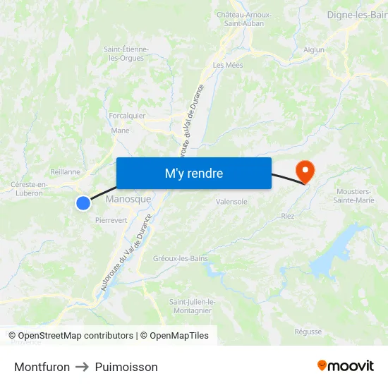 Montfuron to Puimoisson map