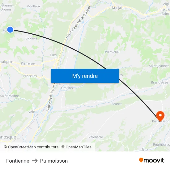 Fontienne to Puimoisson map