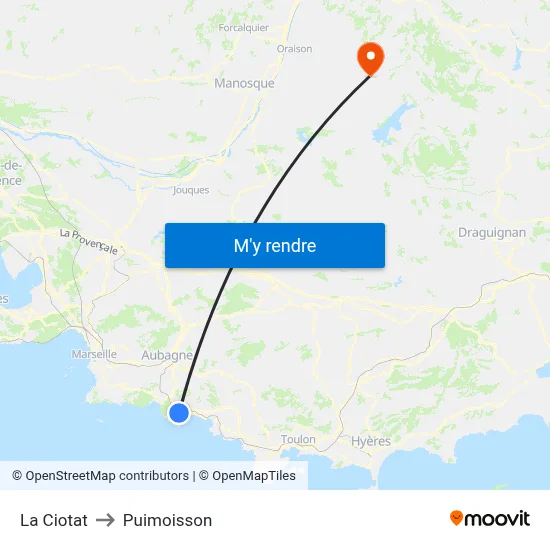 La Ciotat to Puimoisson map