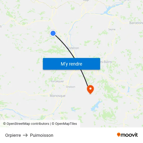 Orpierre to Puimoisson map