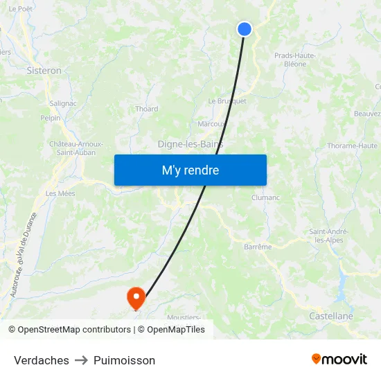 Verdaches to Puimoisson map