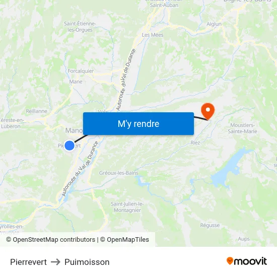 Pierrevert to Puimoisson map