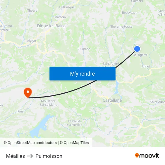 Méailles to Puimoisson map