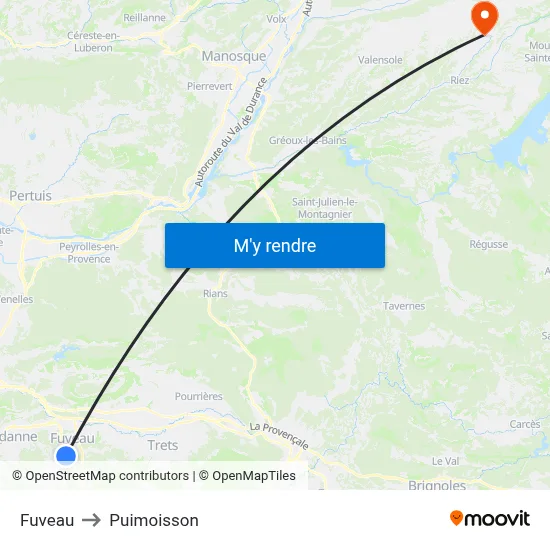 Fuveau to Puimoisson map