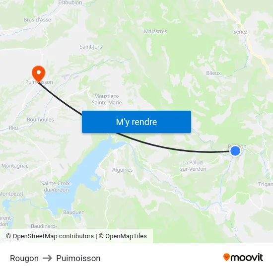 Rougon to Puimoisson map