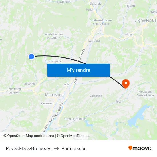Revest-Des-Brousses to Puimoisson map