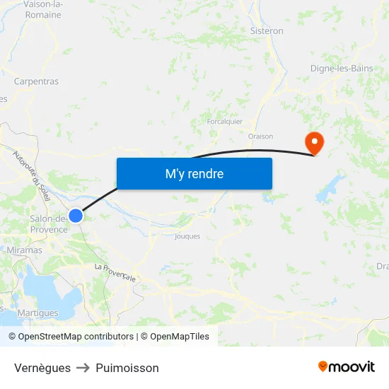Vernègues to Puimoisson map