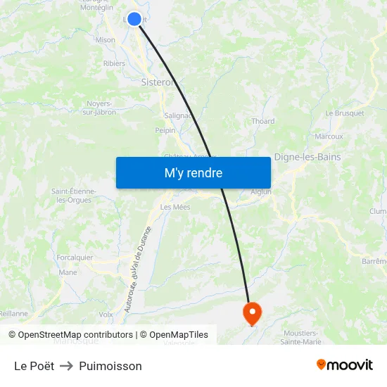 Le Poët to Puimoisson map