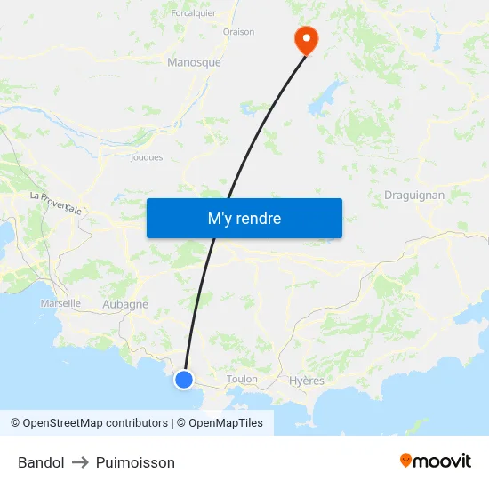 Bandol to Puimoisson map