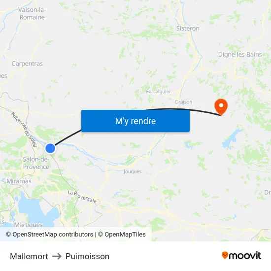 Mallemort to Puimoisson map