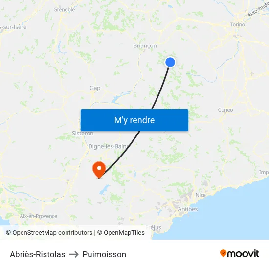 Abriès-Ristolas to Puimoisson map