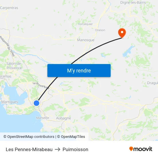 Les Pennes-Mirabeau to Puimoisson map