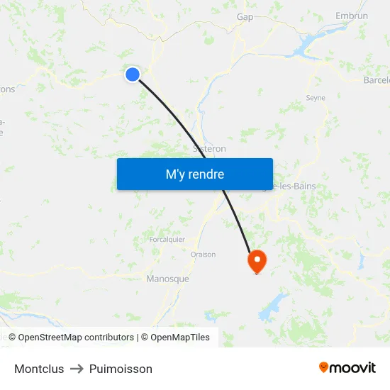 Montclus to Puimoisson map