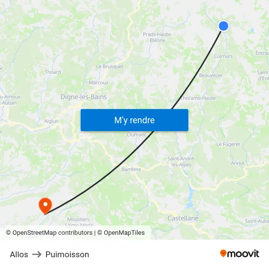 Allos to Puimoisson map