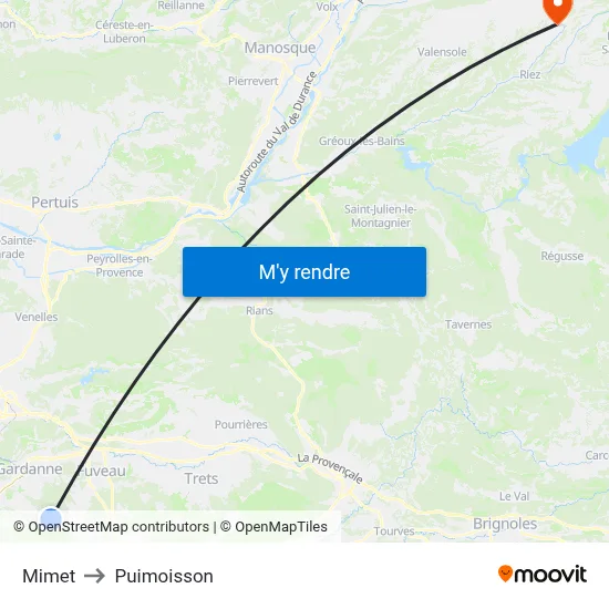 Mimet to Puimoisson map