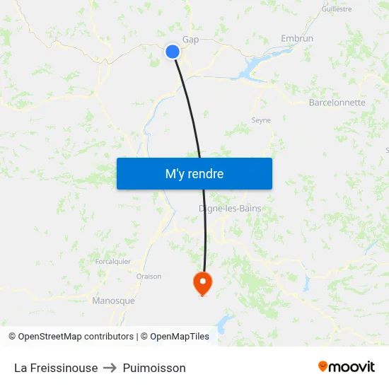 La Freissinouse to Puimoisson map