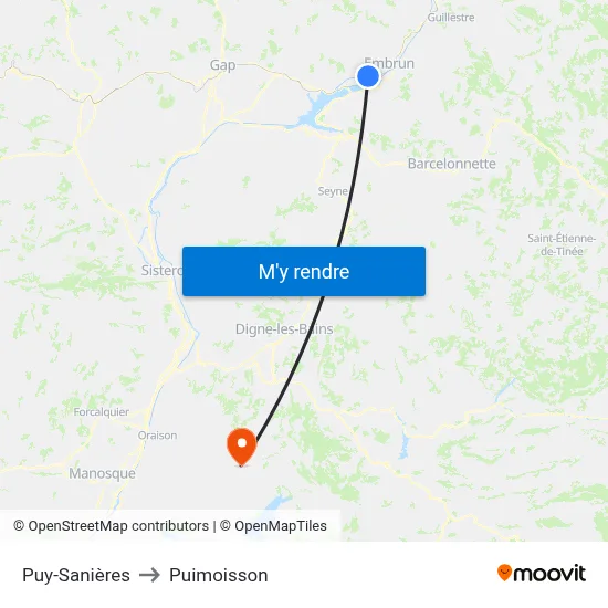Puy-Sanières to Puimoisson map