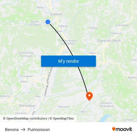 Bevons to Puimoisson map