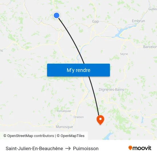 Saint-Julien-En-Beauchêne to Puimoisson map