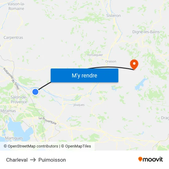 Charleval to Puimoisson map