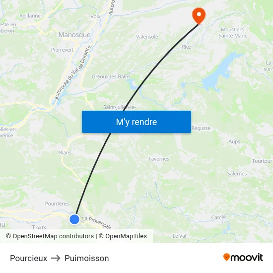 Pourcieux to Puimoisson map