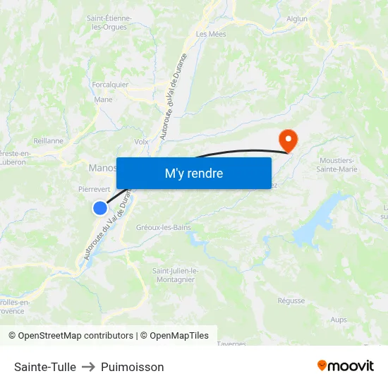 Sainte-Tulle to Puimoisson map