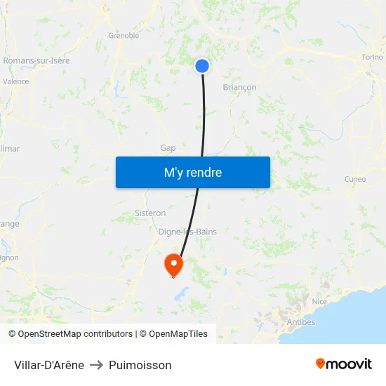 Villar-D'Arêne to Puimoisson map