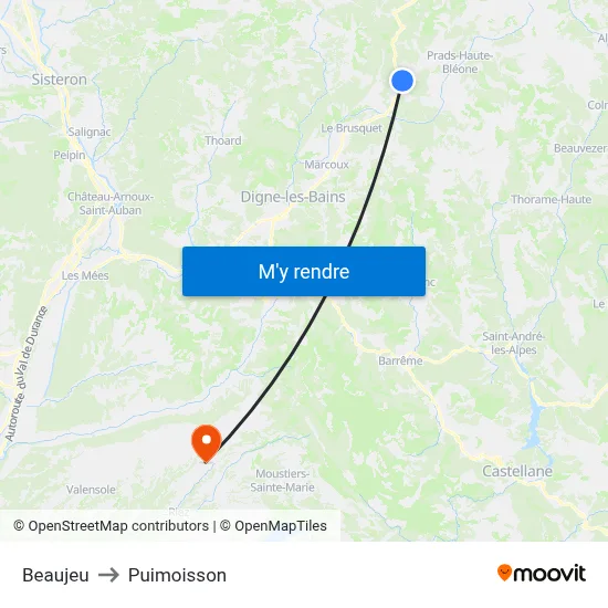 Beaujeu to Puimoisson map