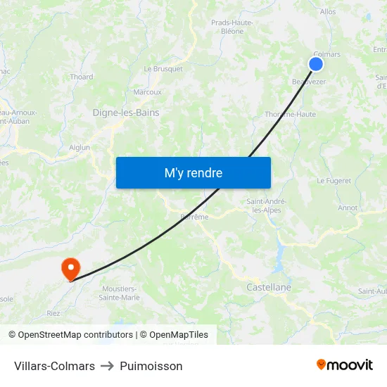 Villars-Colmars to Puimoisson map