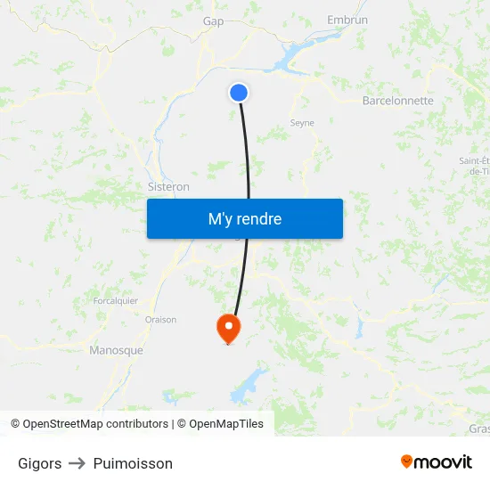 Gigors to Puimoisson map
