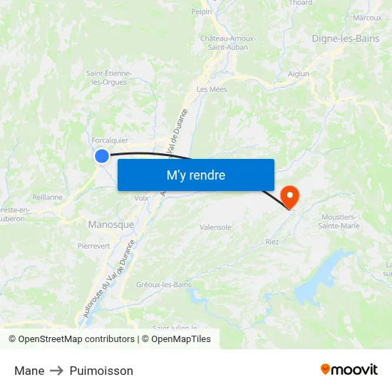 Mane to Puimoisson map