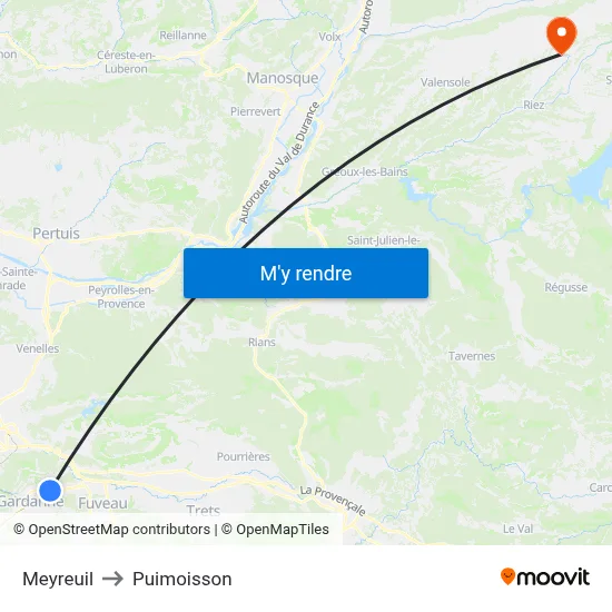 Meyreuil to Puimoisson map