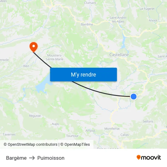 Bargème to Puimoisson map