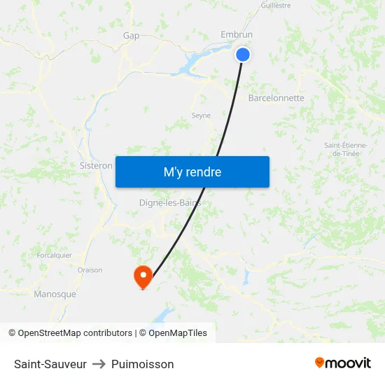 Saint-Sauveur to Puimoisson map
