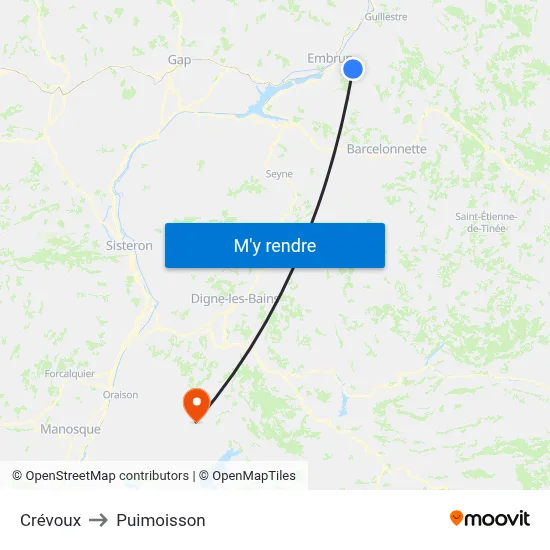 Crévoux to Puimoisson map