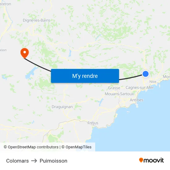 Colomars to Puimoisson map