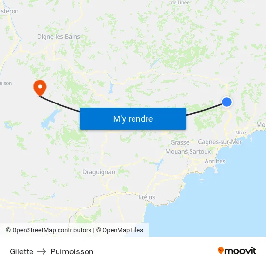 Gilette to Puimoisson map