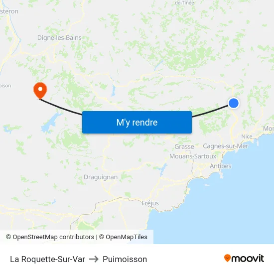 La Roquette-Sur-Var to Puimoisson map