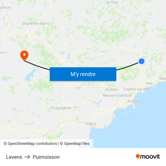 Levens to Puimoisson map