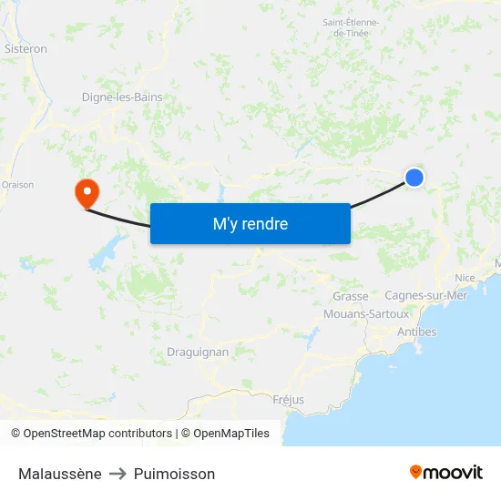 Malaussène to Puimoisson map