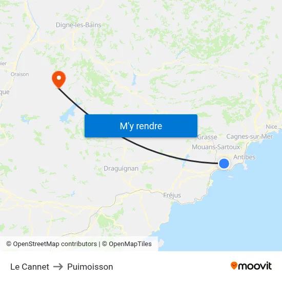Le Cannet to Puimoisson map