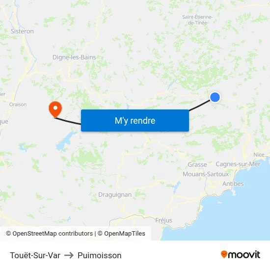 Touët-Sur-Var to Puimoisson map